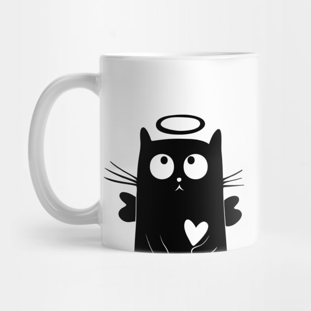 Cute black cat with angle collar and white heart by Maroon55